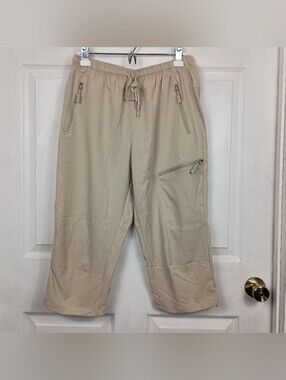 Mocoly Hiking Capri Pants Womens Large Khaki Lightweight Cargo Quick Dry Pockets